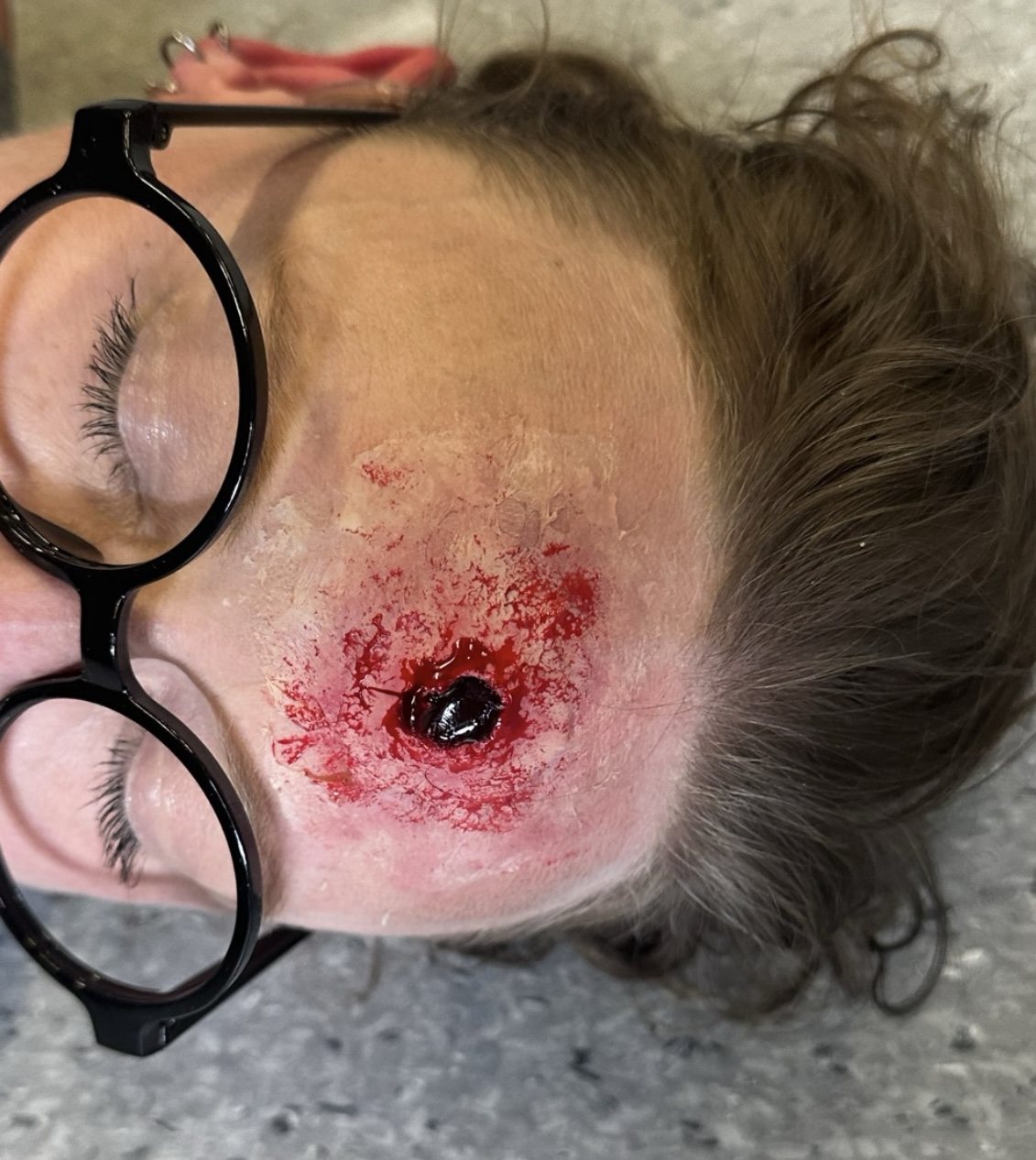Silicone gunshot wound for a student short film